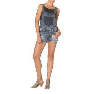 Silver Jeans Co. Women's Denim Shortall Shorts Romper, Dark Wash